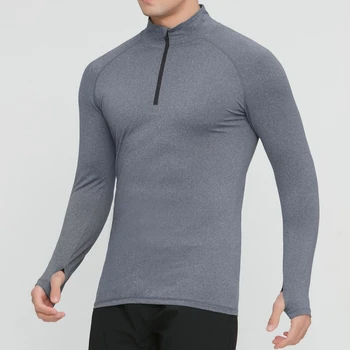 Нова тениска за фитнес с висока яка и дълъг ръкав, в есенно-зимната еластична, бързосъхнеща спортно облекло за мъже