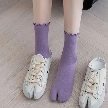 Модни дишащи дамски памучни чорапи с разцепени пръсти, с ярки цветове, трикотаж носочные изделия, чорапи със средна дължина, чорапи с два пръста