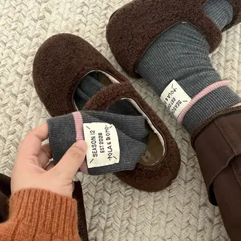 Дамски вълнени чорапи Топла зима, дебел кашмир, всеки ден на японските Модни Чорапи под формата на тръби, Цвят в стил смесица от букви, Удобни чорапи