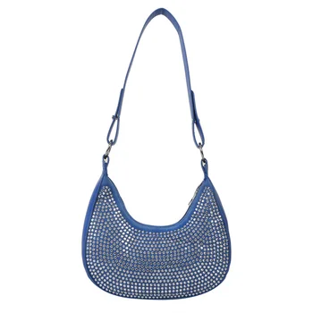 Дамски чанти през рамо под мишниците, модерна чанта от изкуствена кожа с кристали, ежедневни однотонная малка чанта с дръжка, дамски чанти през рамо