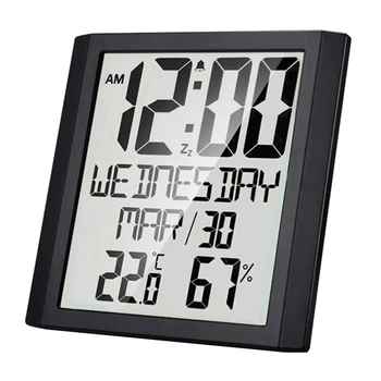 Дигитални стенни часовници с температура и влажност, 8,6-инчов будилник с по-голям дисплей от Време/дата/седмица за домашния офис