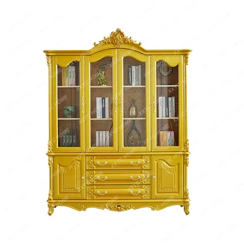 Библиотеката, Луксозен Шкаф, Издълбани Четырехдверный стъклен шкаф за кабинет от масивно дърво