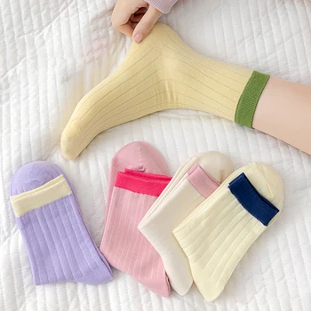 5 Двойки женски цветни чорапи, модни чорапи дофаминового цветове, удобни дишащи чорапи до щиколоток за момичета пролет-есен