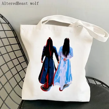 Дамски холщовая чанта през рамо The Неопитомено Wangxian, держащаяся за ръце, Дамски чанти, за пазаруване с принтом, хранителни чанти, Тоут, Книга за момичета