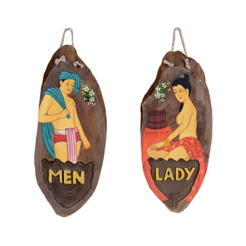 Рисувана дърворезба, дървени орнаменти за баня за мъже и жени, окачени гоблени ръчна изработка за помещения
