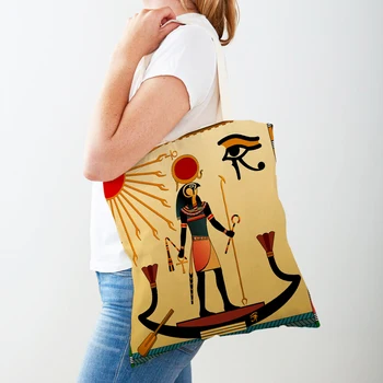 Чанта за пазаруване с тотем за фараон в Древен Египет, ежедневни холщовая чанта за пазаруване, торби за многократна употреба с анимационни Анубисом, дамски пътни чанти-тоут за жени