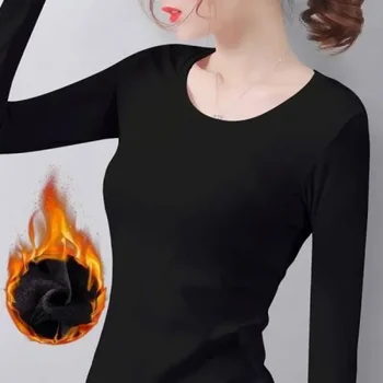 Термотонкая тениска Thermal Plus, женска риза с топъл, есенен velvet зимата топ с дълги ръкави от постоянно влакна