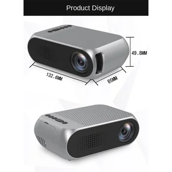 Мини Проектор за Домашно преносими led малък HD 1080P Малък Преносим проектор за домашно кино, Сребърен, черен EU-Plug