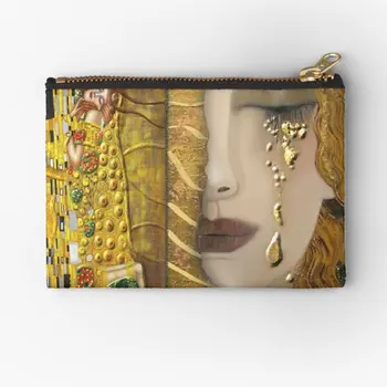 My Klimt Series Златни калъфи с цип за съхранение на чорапи, ключове от монети, малко бельо, джобни пари, мъжки опаковъчната чанти, портфейли, жени