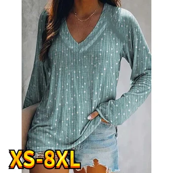 Женска тениска с абстрактен дизайн, графичен принт, спортна градинска дрехи, ежедневни облекла почивен ден, V-образно деколте, дълъг ръкав, Essential XS-8XL
