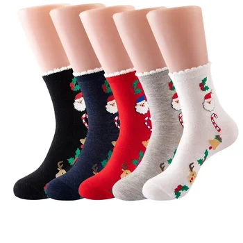 Модерен и удобен Коледни чорапи от чист памук серия Дядо Коледа за жени на месец Топли памучни чорапи с герои от анимационни филми