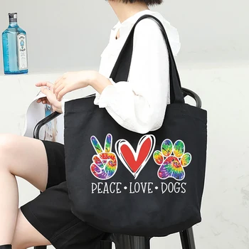 Дъгата мир, любов, кучешки лапи, модни дамски чанти-тоут с цип, студентски холщовые многократна употреба на големи пътни чанти за мама-куче