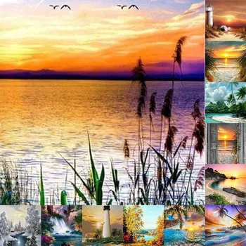 5D САМ Диамантена живопис Seaside Sundowners Бродерия на кръстат бод Мозайки за украса на дома Игрален комплект
