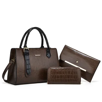 Европейските и американските чантите в ретро стил с крокодиловым модел, с нови комплекти чанти за майки и син от три елемента - модерна дамска чанта