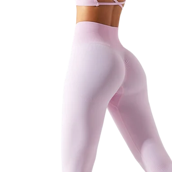 Безшевни панталони за йога за жени, спортни панталони за стягане на задните части прасковено цветове, бързо съхнещи гамаши, за фитнес, за джогинг на открито