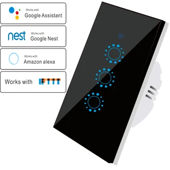 10A Sasha Smart Switch Wifi Ключ Стъклен Екран Сензорен Панел за Гласово Управление Стенен Прекъсвач Работа С Алекса Echo Google Home 1/2/3-Gang
