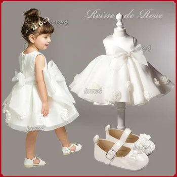 Бяла рокля-пакет за малки момичета, буйни балетные поличка от тюл за деца с лък, рокля за банкет в деня на раждане на новородено