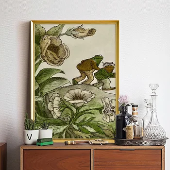 Жабата и жаба в шапка, Ретро арт плакат с принтом, Антропоморфное животно, живопис върху платно, Страхотни стикери за стена, декорация на спалнята