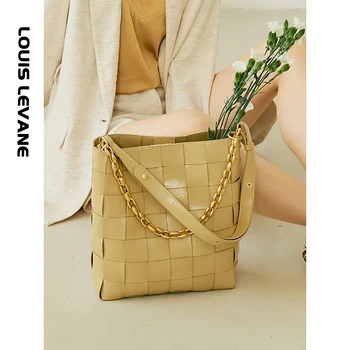 Модерна дамска чанта от естествена кожа в клетката, реколта женствена чанта на верига, ежедневна чанта-тоут, женствена чанта за пазаруване с голям капацитет