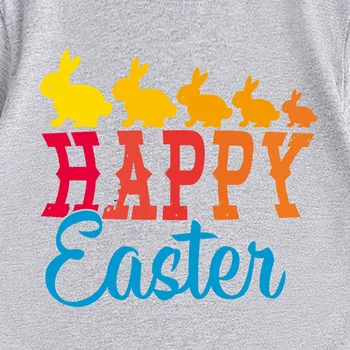 Тениска за почивка момчета, Великденски детски дрехи 2024, пролет и лято, пуловер с къс ръкав и кръгло деколте с анимационни принтом заек 1