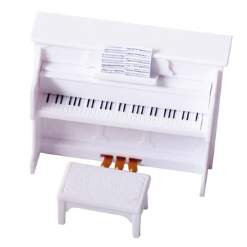 Мини Миниатюрни Пиано с табуреткой за 1:6 1:12 Куклена Къща Музикален Инструмент Украшение Реквизит за снимки на Модела Домове за Деца 2