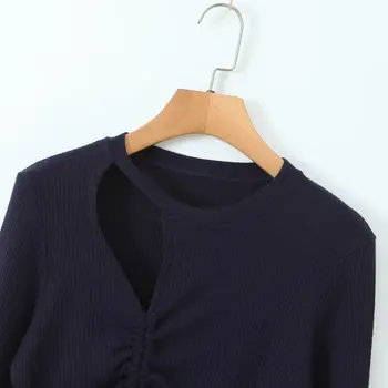 Увядший трикотаж на Хай Стрийт мода момиче, секси тениска с дълъг ръкав, дамски блузи в стил ретро 2