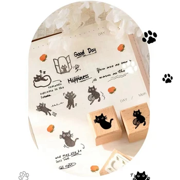 Серия котки с 6 рисунки, дървени печата за канцеларски материали, изработка на картички за scrapbooking, изготвяне на албуми, дървени печат 3