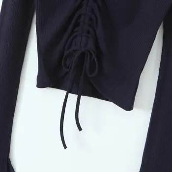 Увядший трикотаж на Хай Стрийт мода момиче, секси тениска с дълъг ръкав, дамски блузи в стил ретро 4
