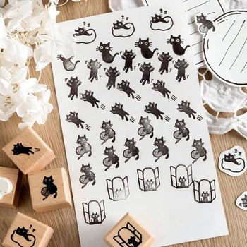 Серия котки с 6 рисунки, дървени печата за канцеларски материали, изработка на картички за scrapbooking, изготвяне на албуми, дървени печат 4