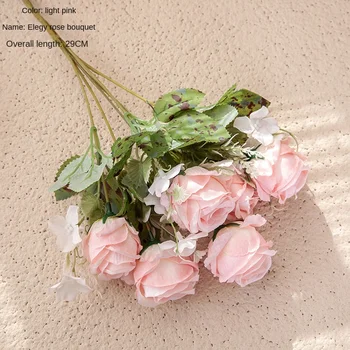 6 глави изкуствено цвете Букет от европейския рози сватбена украса за дома Ръчно букет Пътен полето цвете Фалшив цвете 5